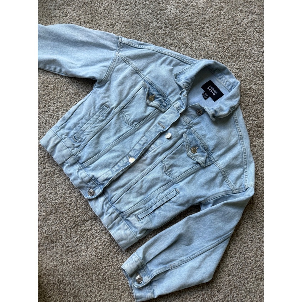 Refuge Denim short Jacket Light Wash bomber Jean‎ Jacket Casual Cute S petite
